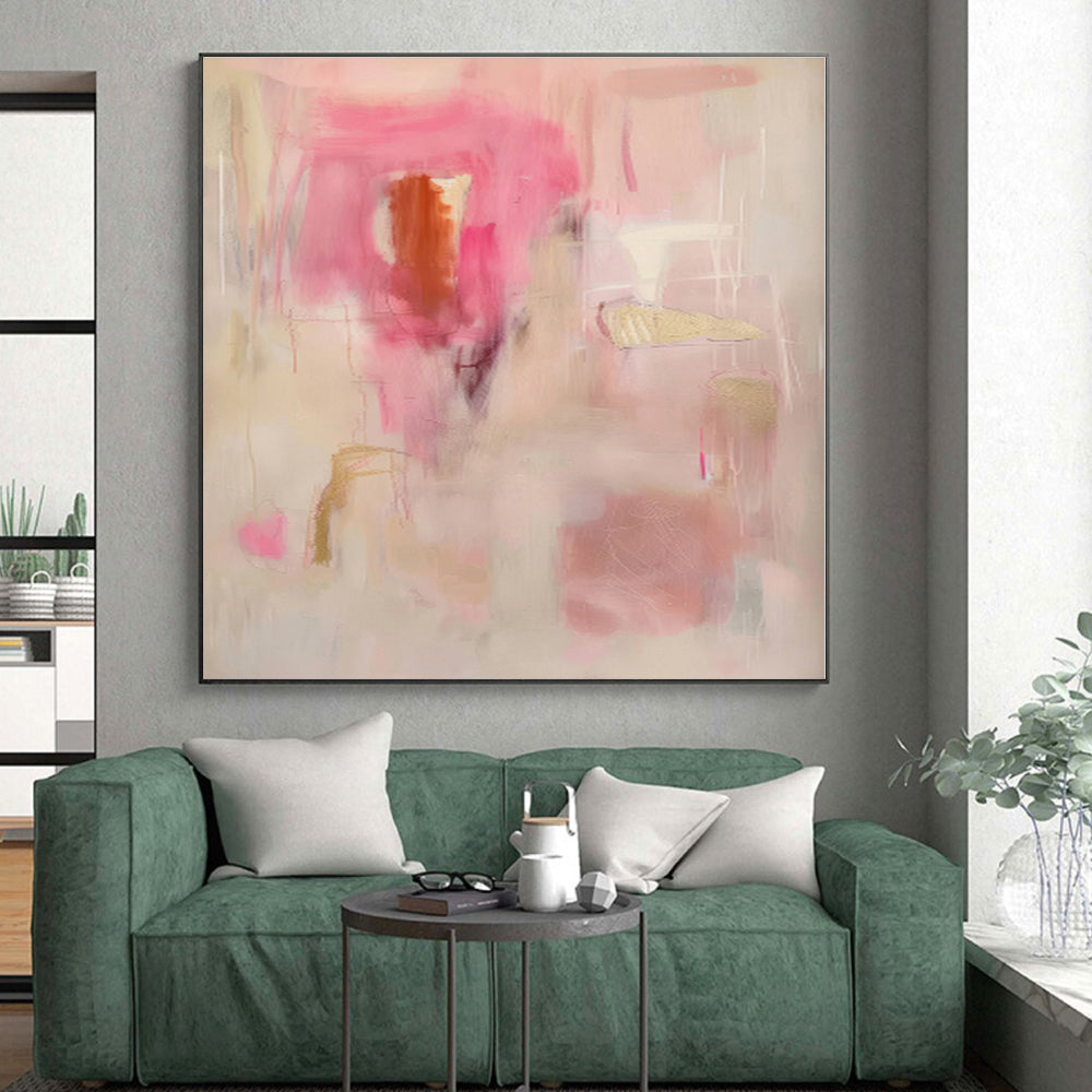 “Pink - Beige Abstract with Gold Accents” - Abstract Expressionist Art CT0441