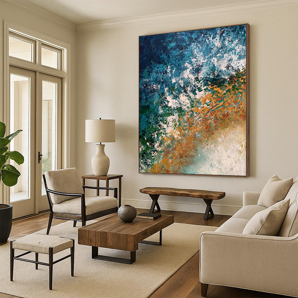 “Pastel Fusion” - Abstract Painting with Light Blue, Coral, Orange, Purple Mix CT0010