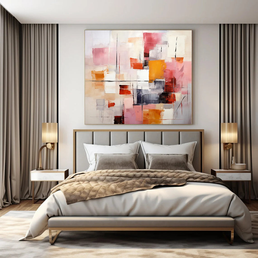 “Pink - Orange - Gray Abstract Composition” Modernist Acrylic Art CT0189