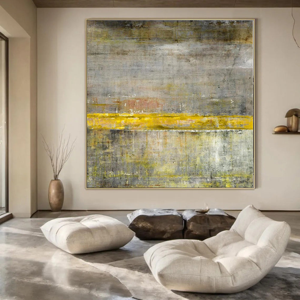 “Gray - Yellow Abstract Layers” Minimalist Acrylic Art CT0203