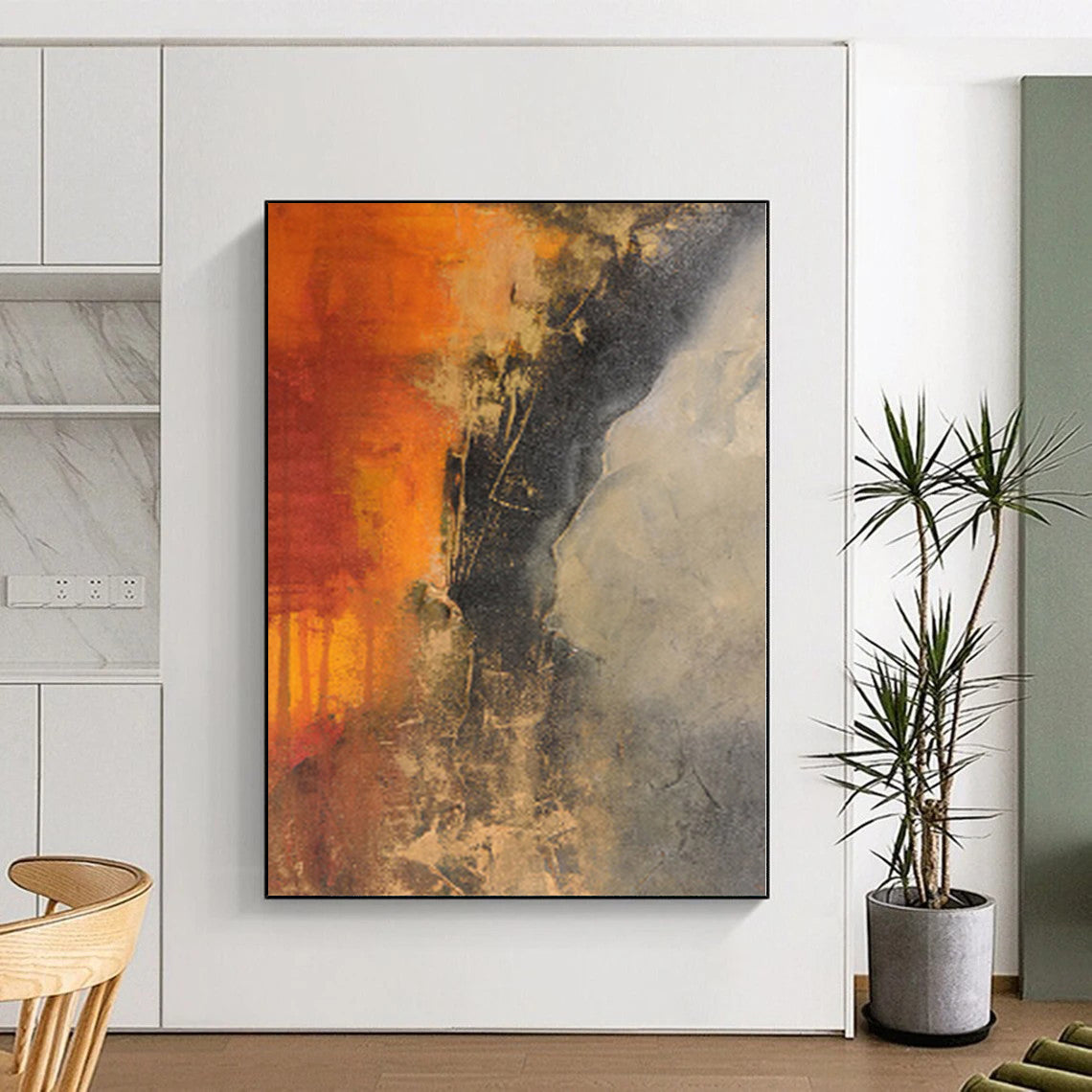 “Fiery Abstraction” - Abstract Painting with Orange, Red, Black, Gray CT0026