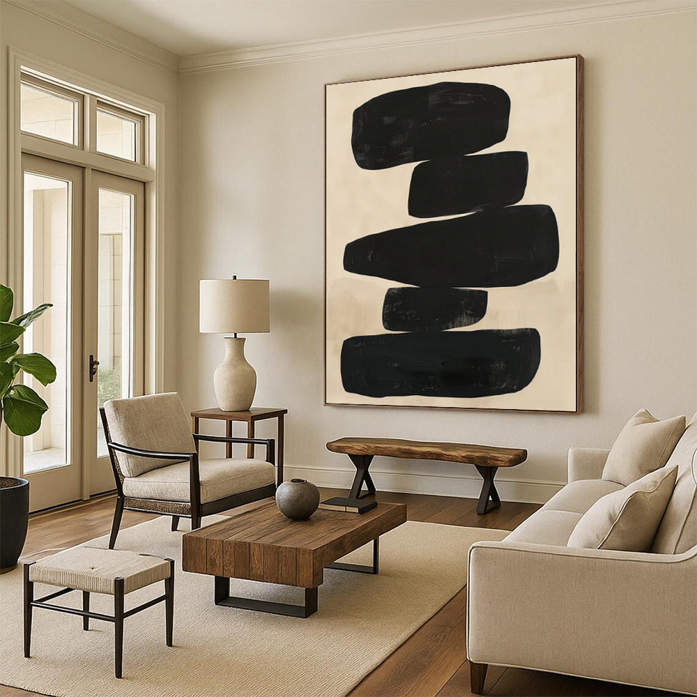 “Stacked Black Forms” Abstract Acrylic Art CT0276