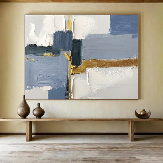 “Gray - Blue Gold Accent” - Gray, blue, gold; simple color blocks with gold lines CT1562