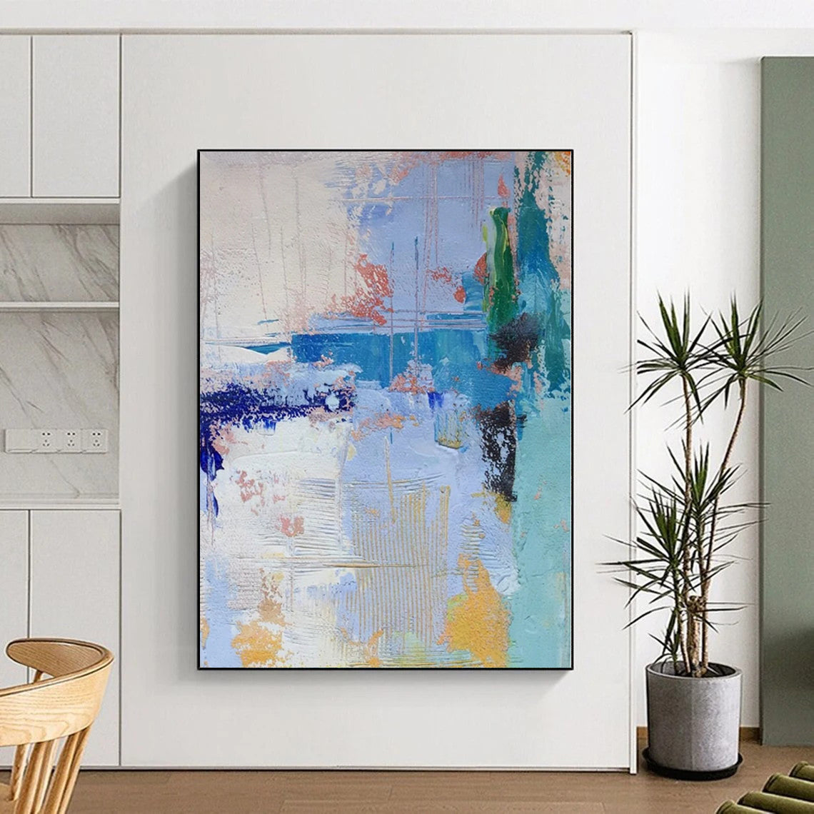 “Blue - Orange - Yellow Abstract Textures” Expressionistic Acrylic Art CT0222