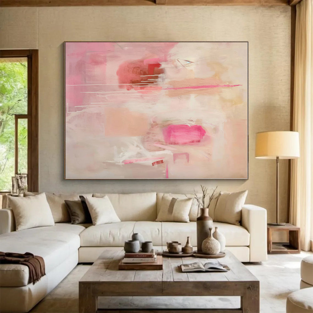 “Pink - Beige Abstract Drizzle” - Abstract Expressionist Art CT0440