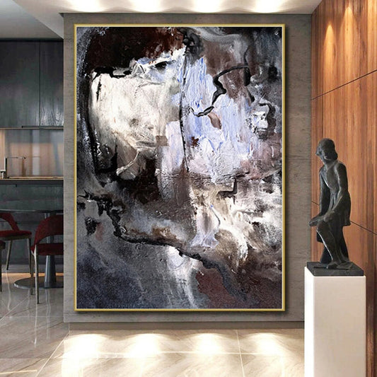 “Shadowed Faces” - Abstract Art with Gray, Brown, White, Blue CT0048