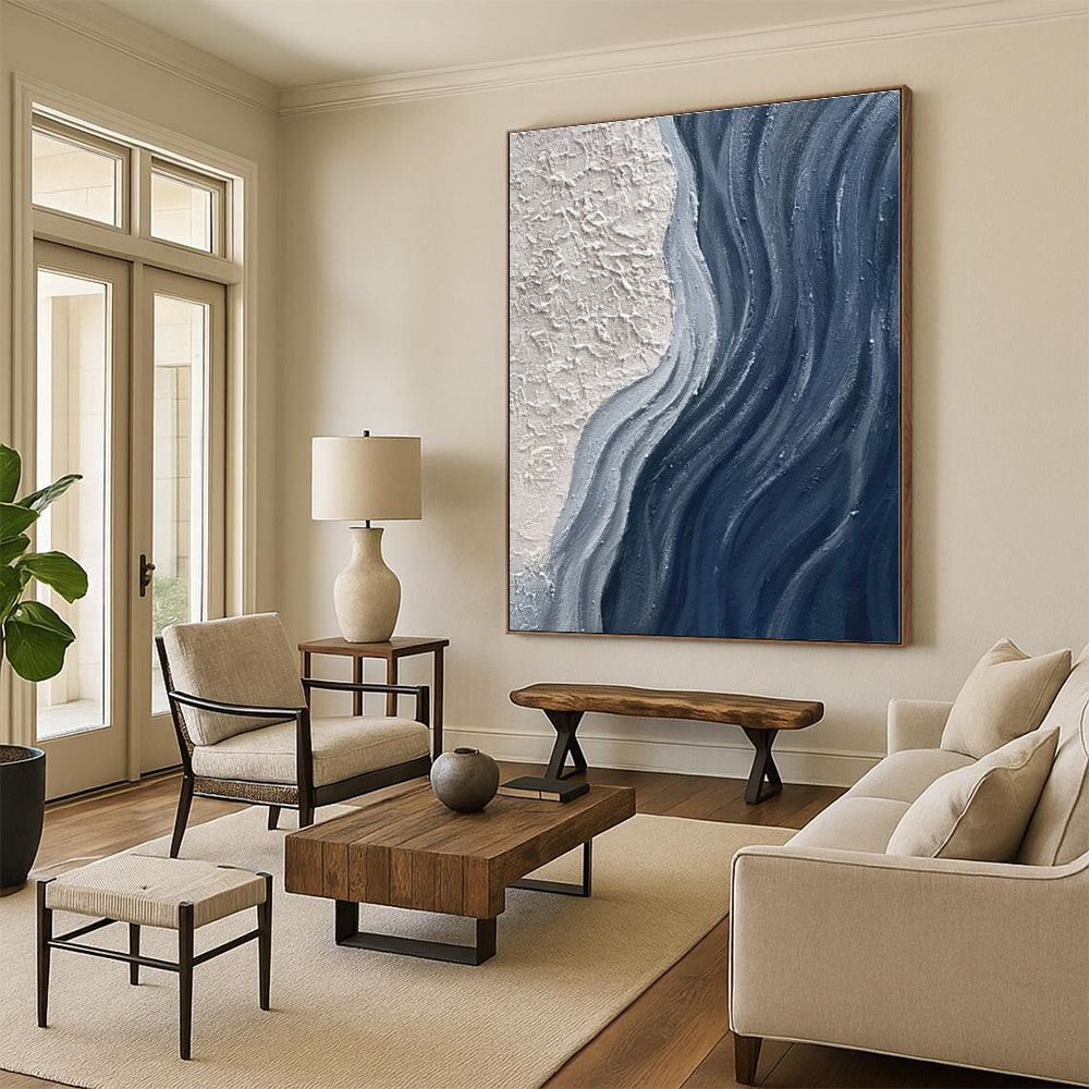 “Textured Blue - White Flow” - Abstract Textural Art CT0425
