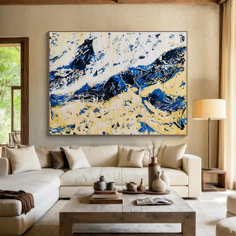 “Blue and Gold Abstract Peaks” – Expressionistic Landscape Acrylic Painting CT1751