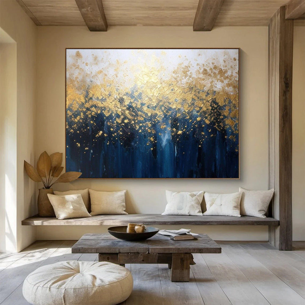 “Golden - Leaf Forest” - A forest abstract in deep blue and gold CT1639