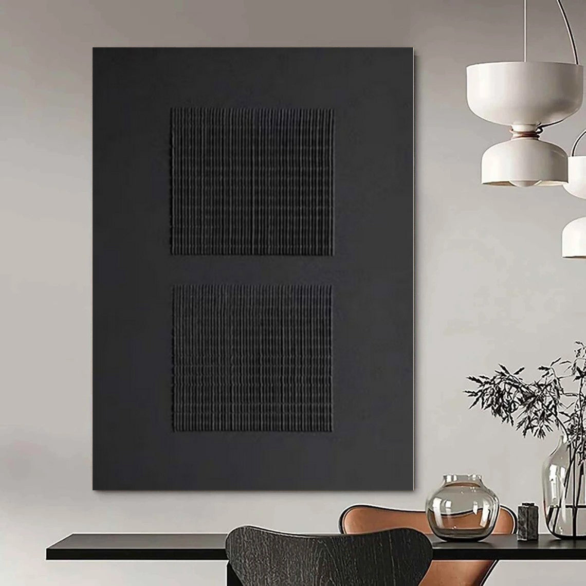 “Black with Textured Squares” Relief - Style Acrylic Art CT0153