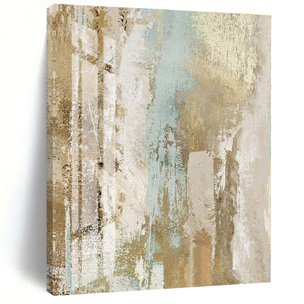 “Beige - Blue Textured Abstraction” - Abstract Expressionist Art CT0434
