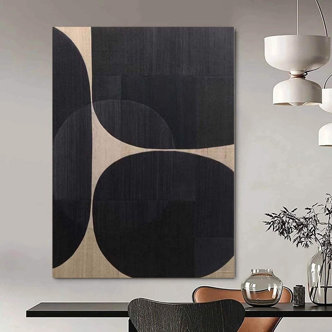 “Black - Beige Circular Cosmos” Abstract Acrylic Art CT0137