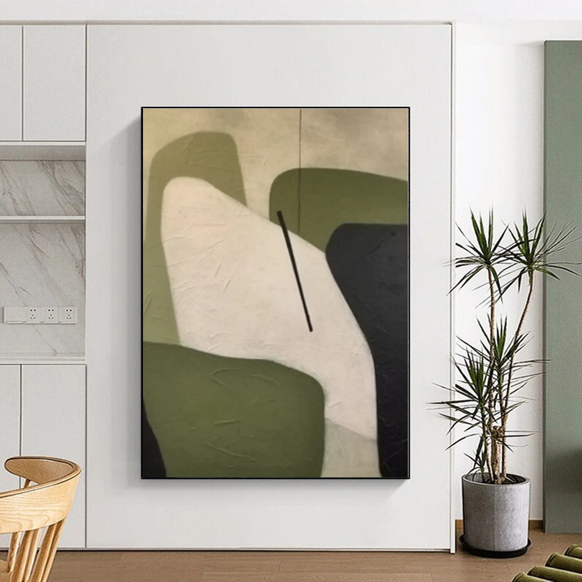“Geometric Shapes in Green and White”,Abstract Minimalist Acrylic Art CT0575