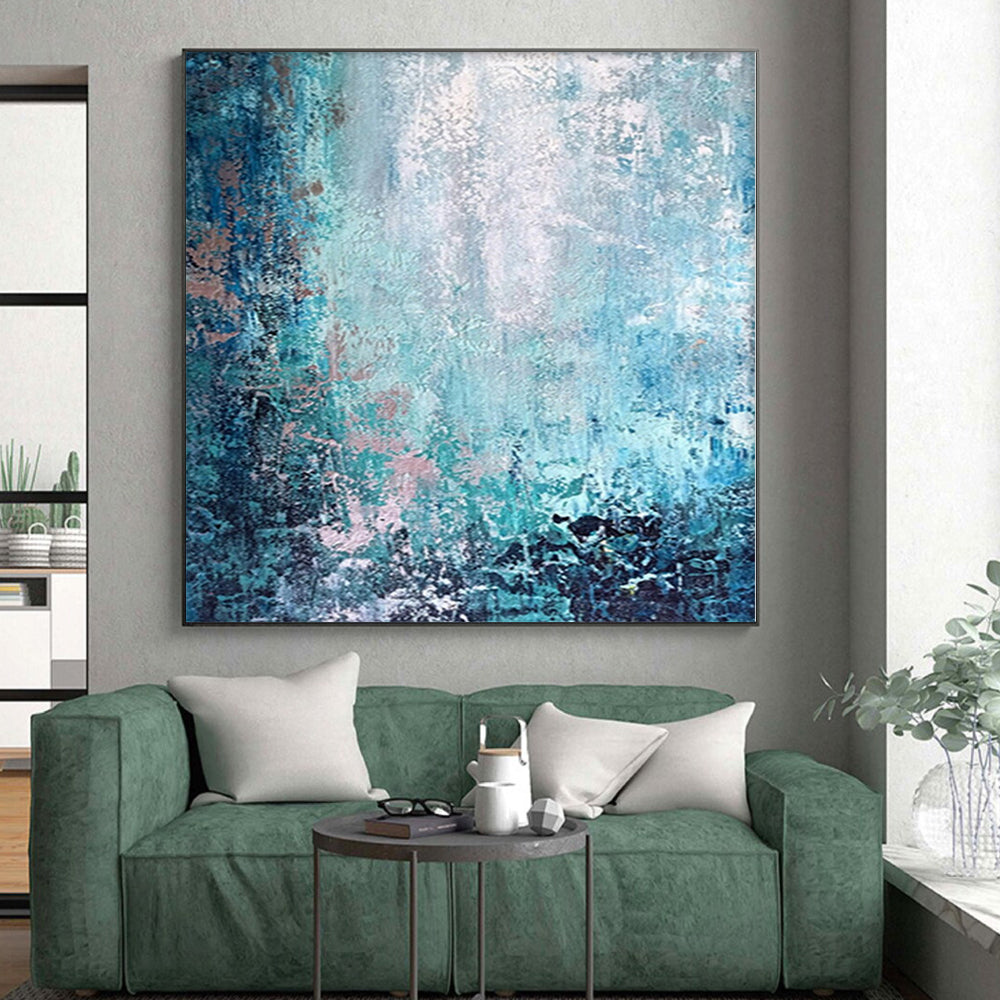 “Teal & Blush Textures” - Abstract Acrylic with Shades of Blue, Teal, Pink CT0074