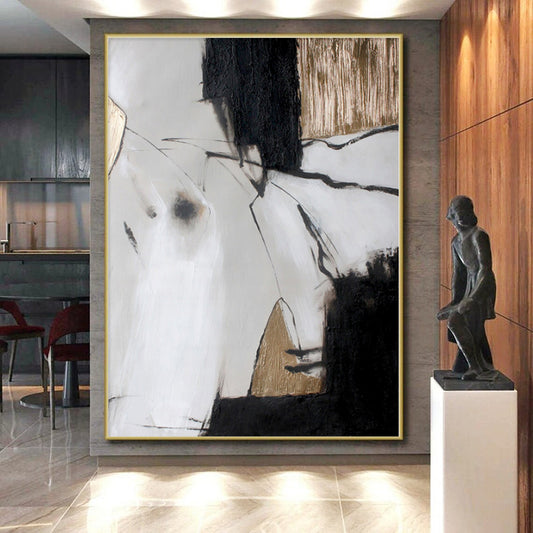 “Black - White - Gold Geometric Abstraction” Abstract Acrylic Art CT0255