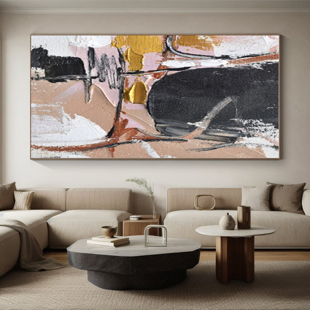 “Pink - Gold Abstract Textures”,Abstract Impasto Acrylic Painting CT0560