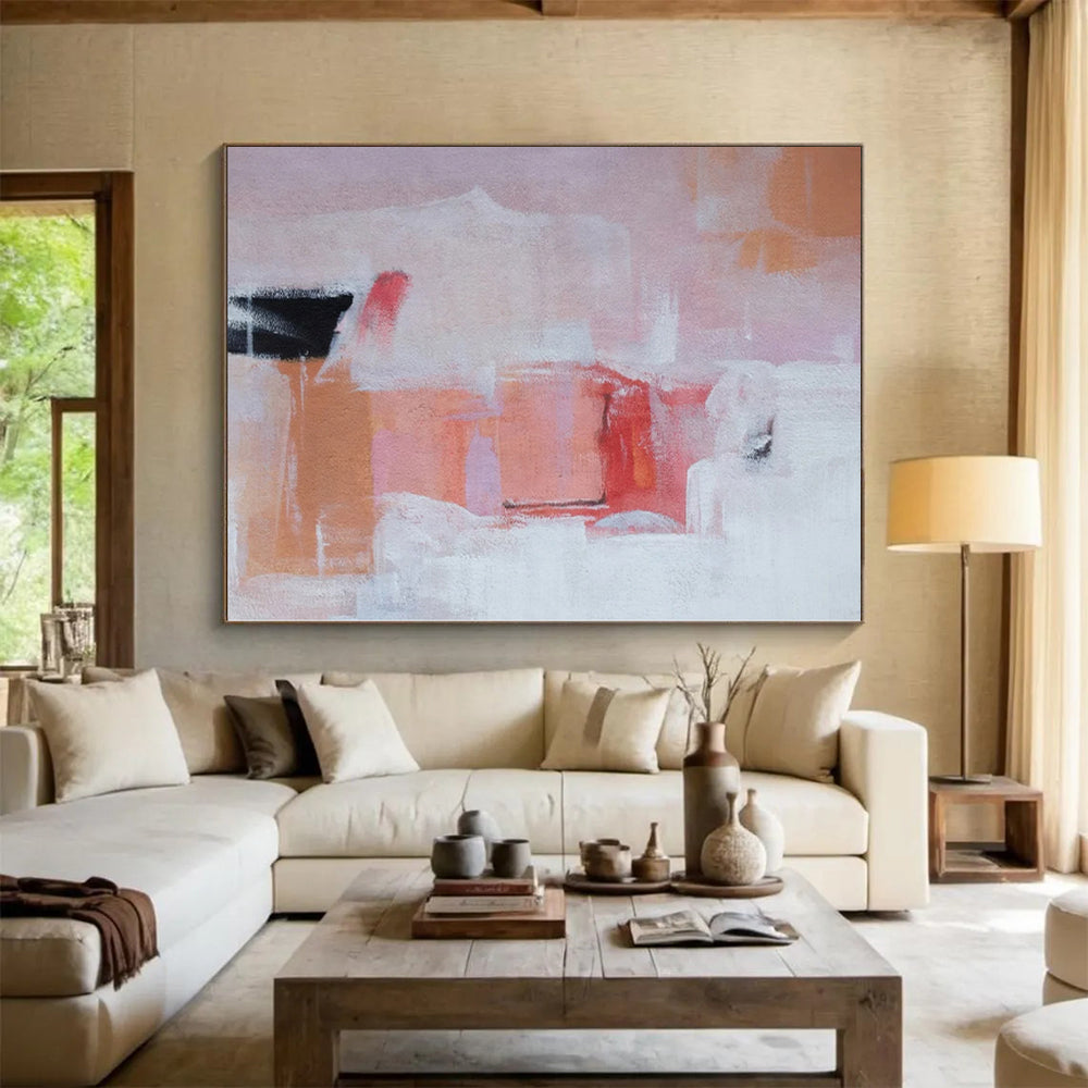 “Pink - Orange - White Abstract Forms” Impressionistic Acrylic Art CT0221