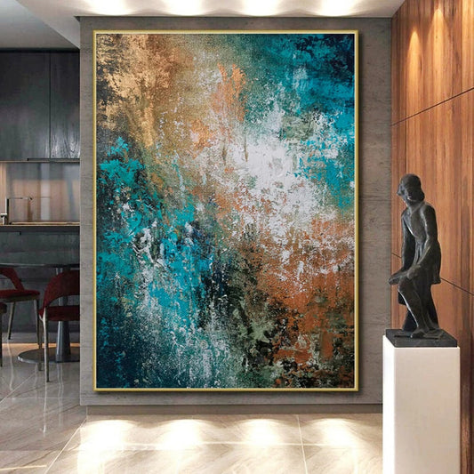 “Teal Copper Cascade” - Abstract Art with Teal, Copper, White Textures CT0019