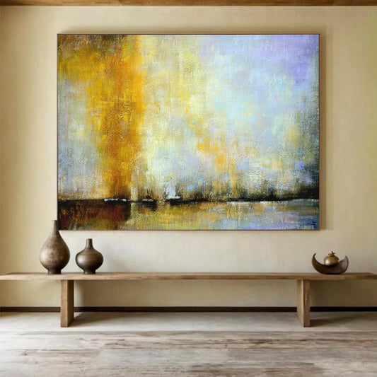 “Golden - Blue Misty Waterscape” - Gold, yellow, blue, purple; hazy sky - water blend CT1586