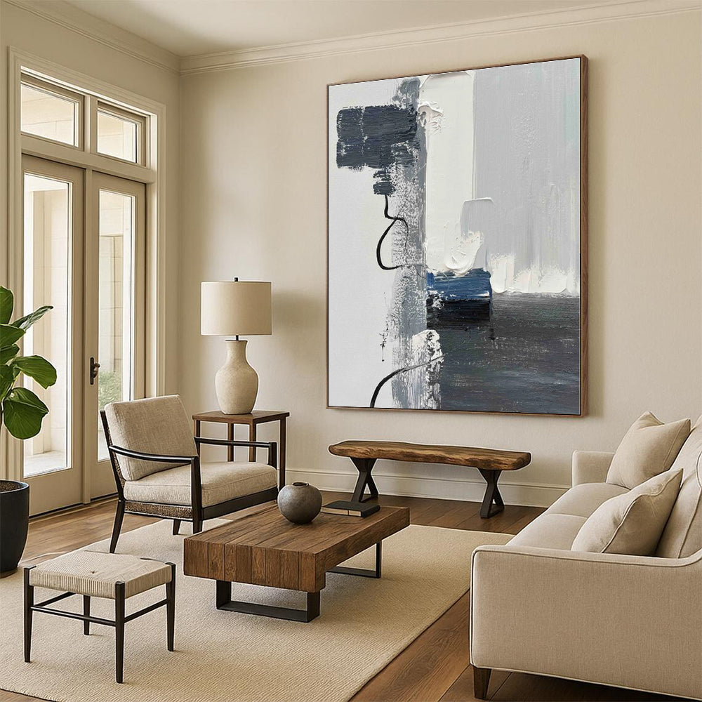 “Gray - Blue Abstract Composition” - Abstract Expressionist Art CT0491