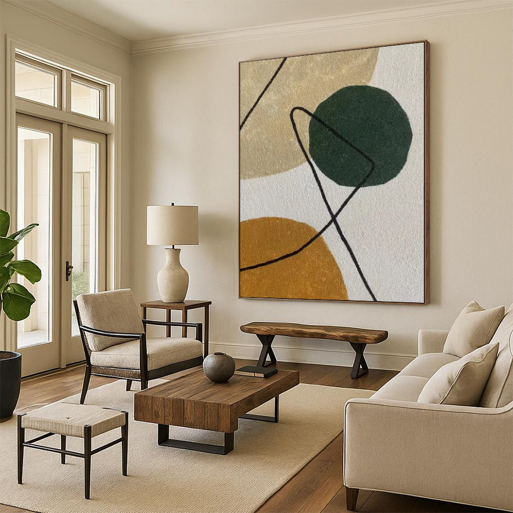 “Green Circle & Brown Shapes: Playful Abstraction” - Abstract Fun - Shaped Painting CT0389