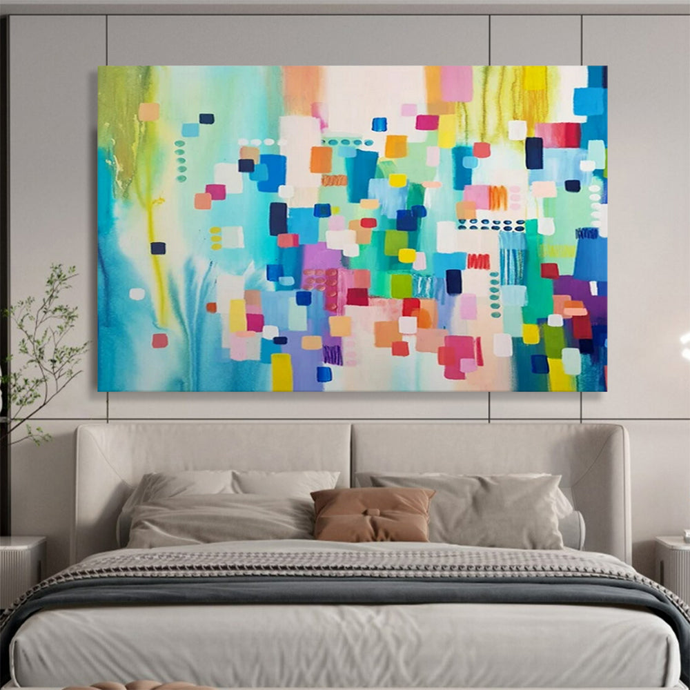 “Color Block Symphony” - Vivid blues, greens, pinks; orderly yet vibrant geometric blocks CT1497