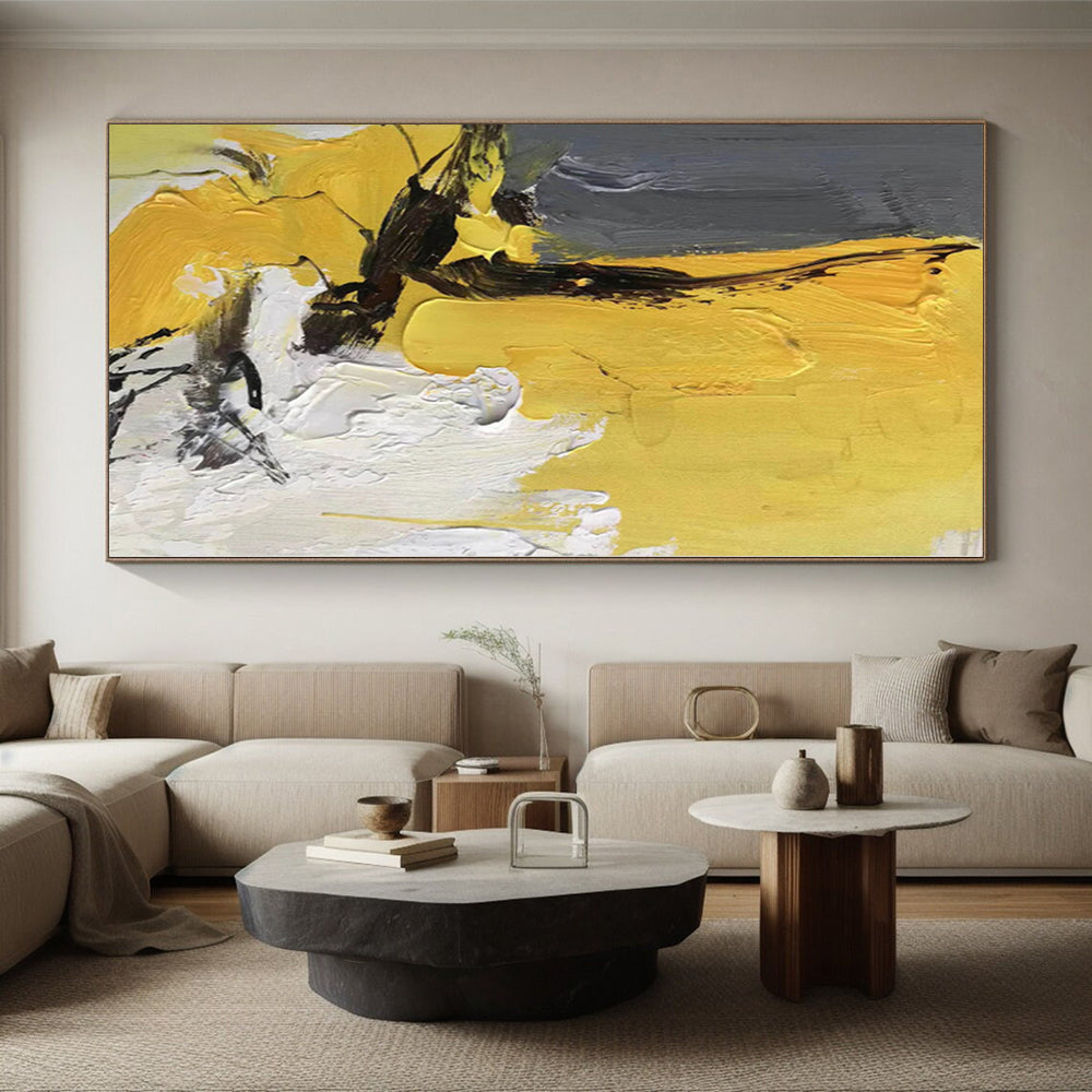 “Yellow - Gray Bold Textures” Abstract Acrylic Art CT0295