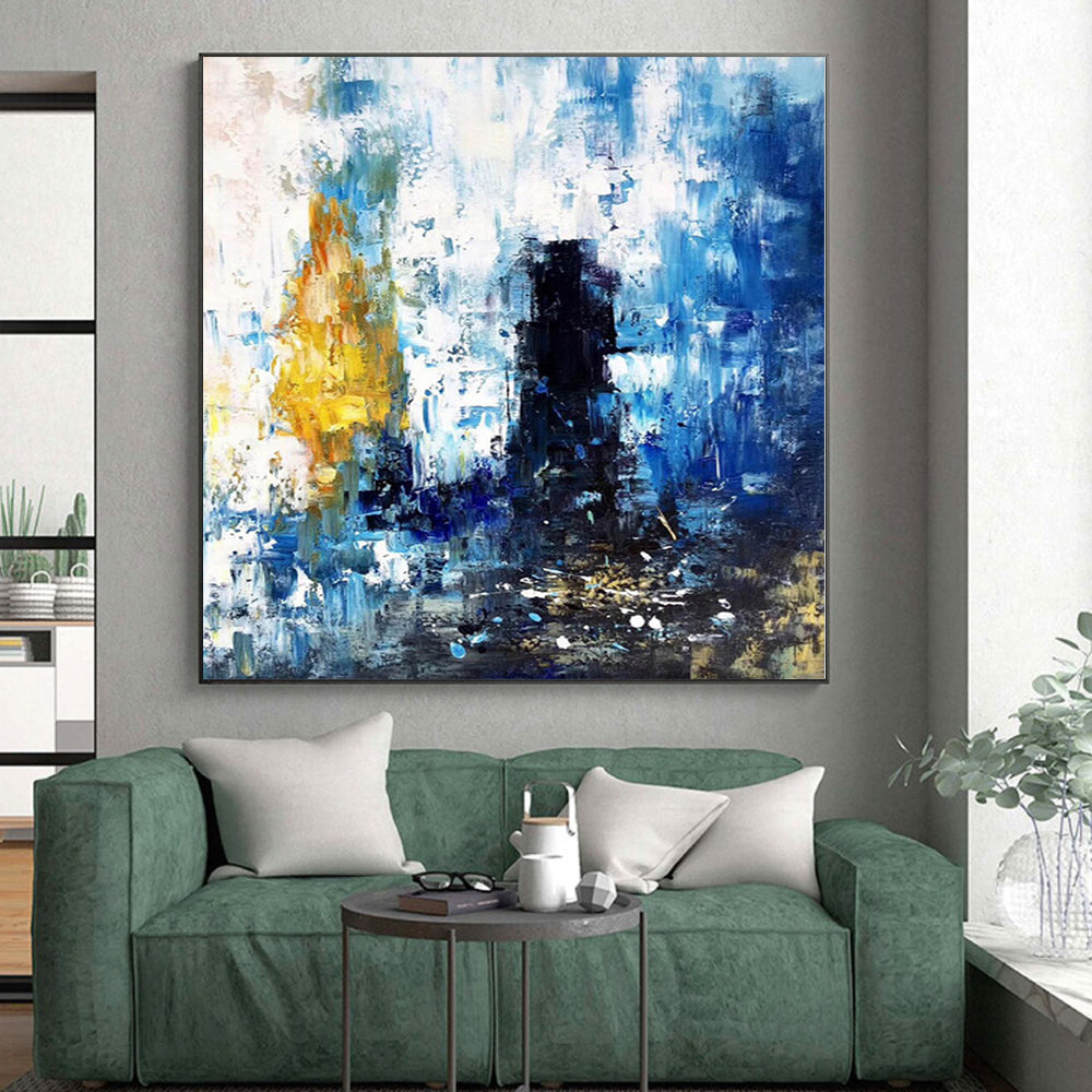 “Blue - Yellow Abstract Cityscape”,Expressive Abstract Painting CT0381