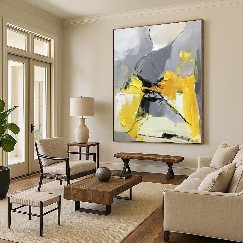 “Yellow - Grey - Black Abstract Composition”,Abstract Expressionist Art CT0618
