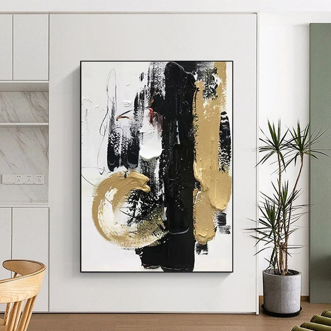 “Dynamic Black - Gold Strokes” Abstract Acrylic Art CT0278