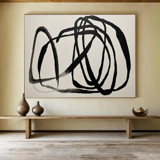 “Hand - painted Black Scribble” - Expressive black lines on white CT1650