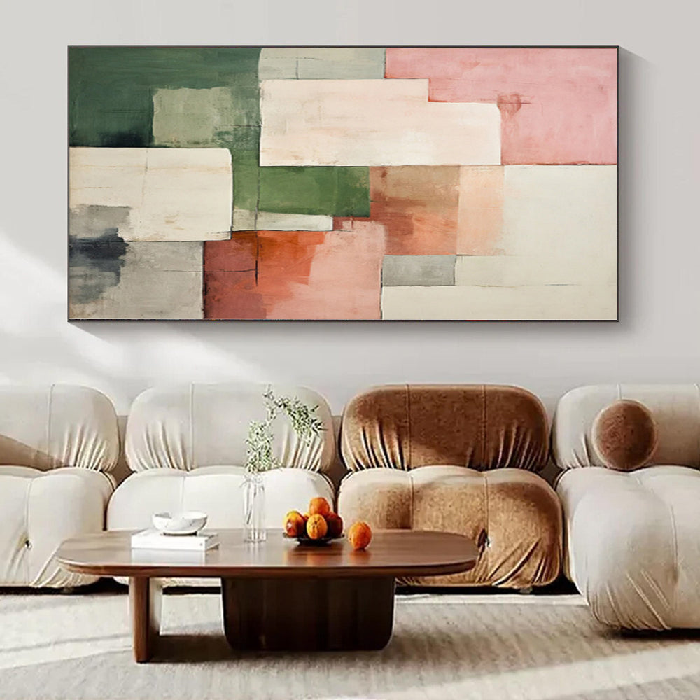 “Pink - Green - Gray Geometric Blocks” Modernist Acrylic Art CT0191