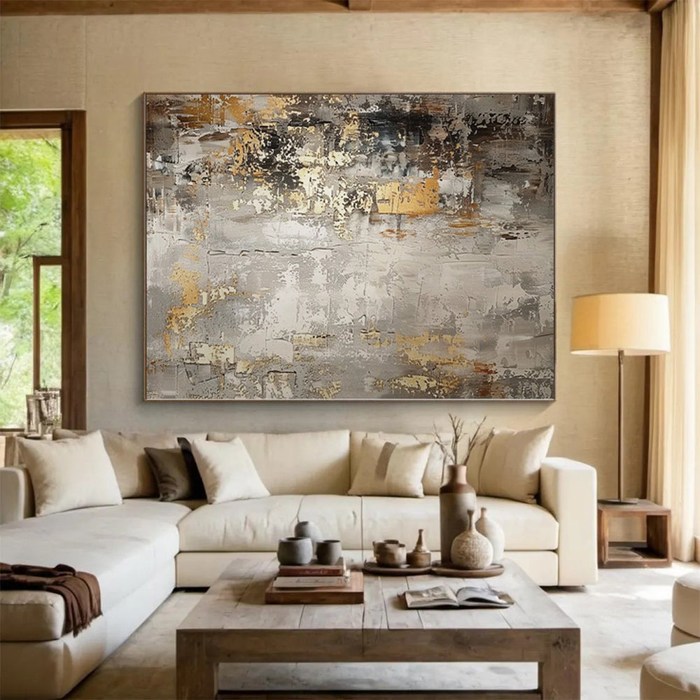 “Aged Gold & Gray” - Abstract Painting with Gray, Gold, Brown CT0086