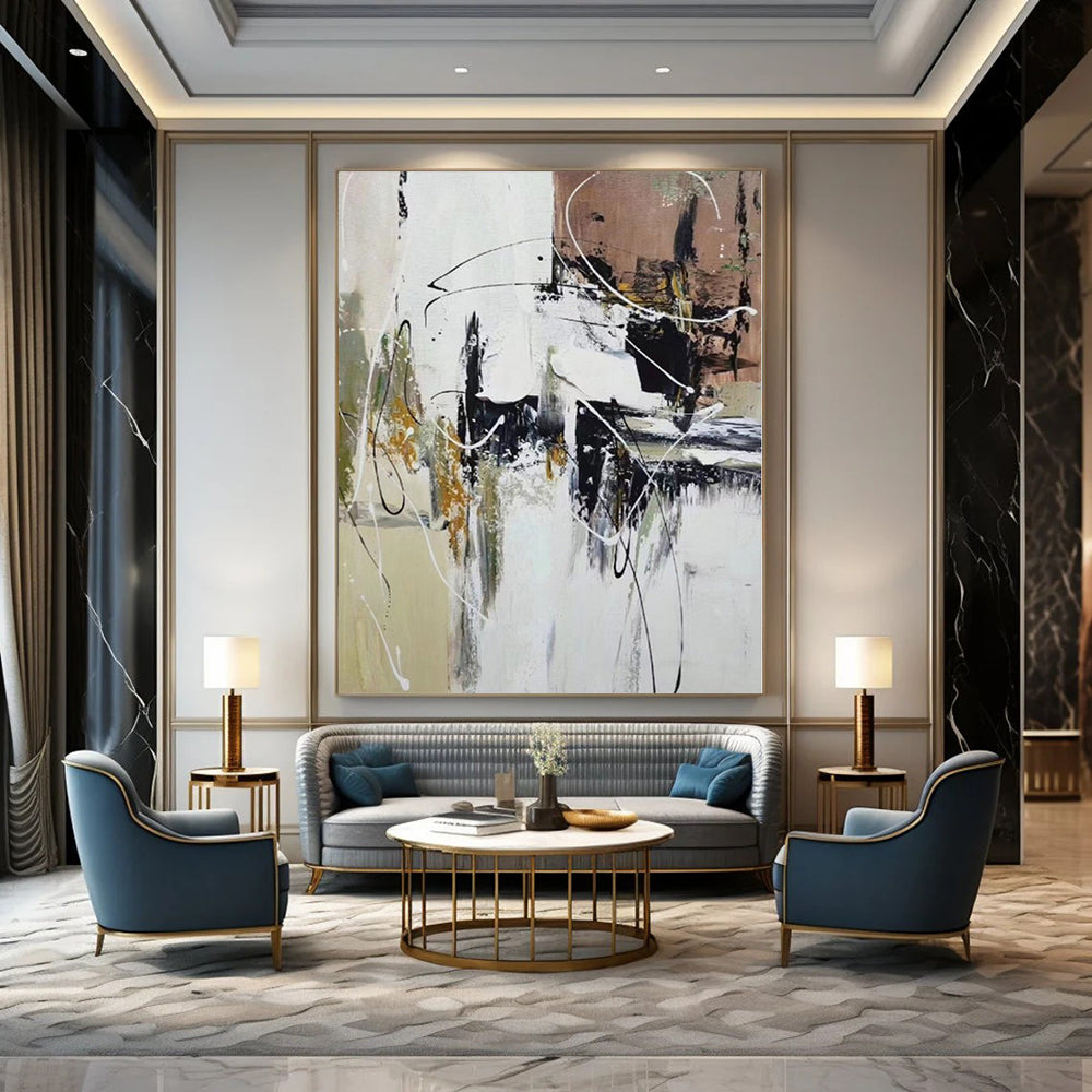“Black - White - Gold Abstract Chaos” Expressionistic Acrylic Art CT0209