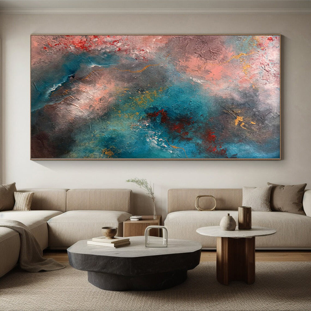 “Cosmic Blush” - Abstract Painting with Pink, Blue, Gray, Yellow, Red CT0053