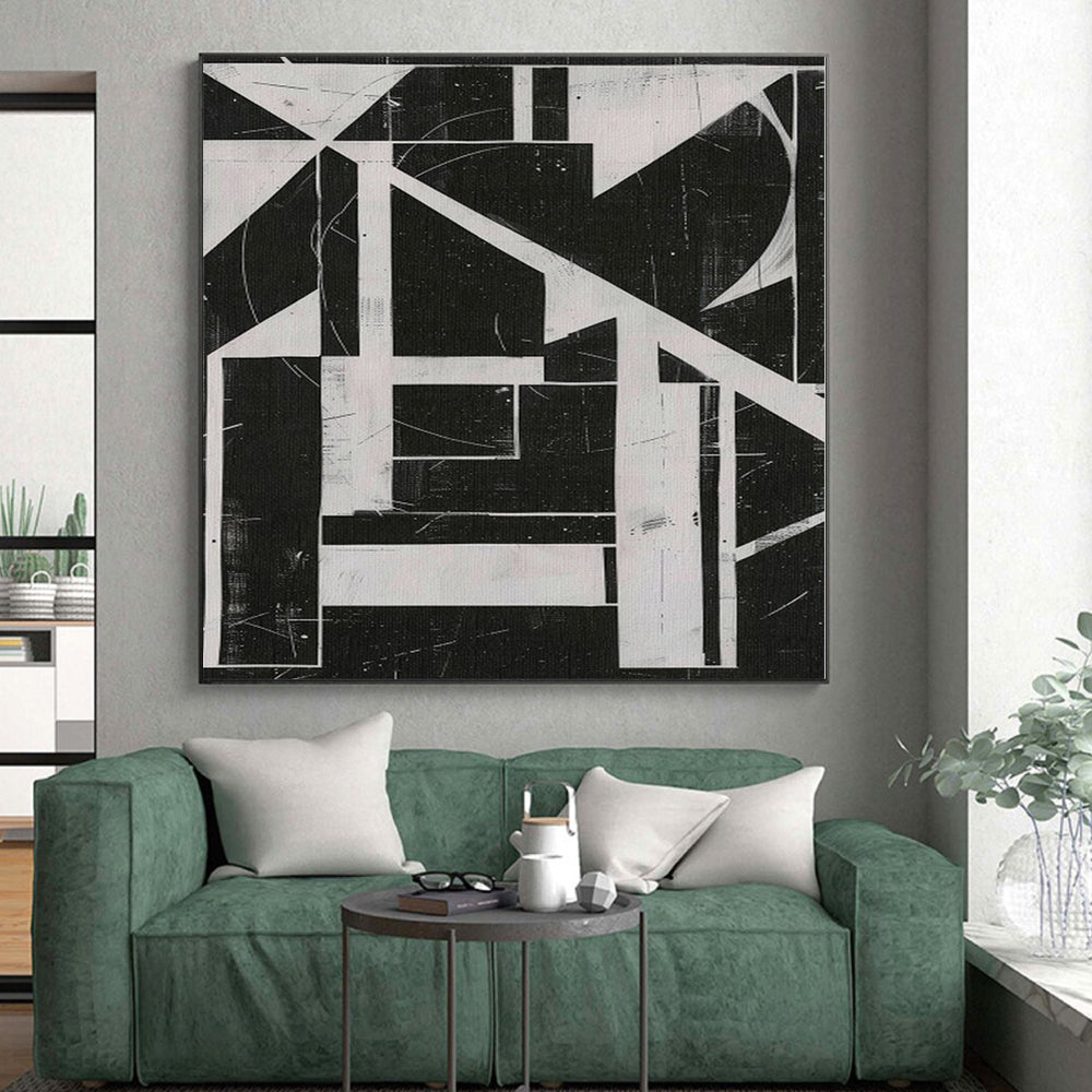 “Black - White Geometric Construct” Abstract Acrylic Art CT0263