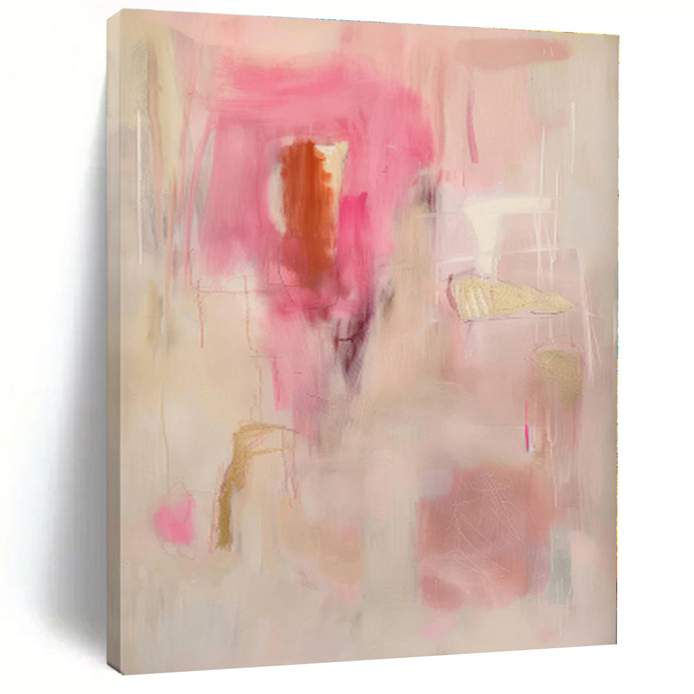 “Pink - Beige Abstract with Gold Accents” - Abstract Expressionist Art CT0441
