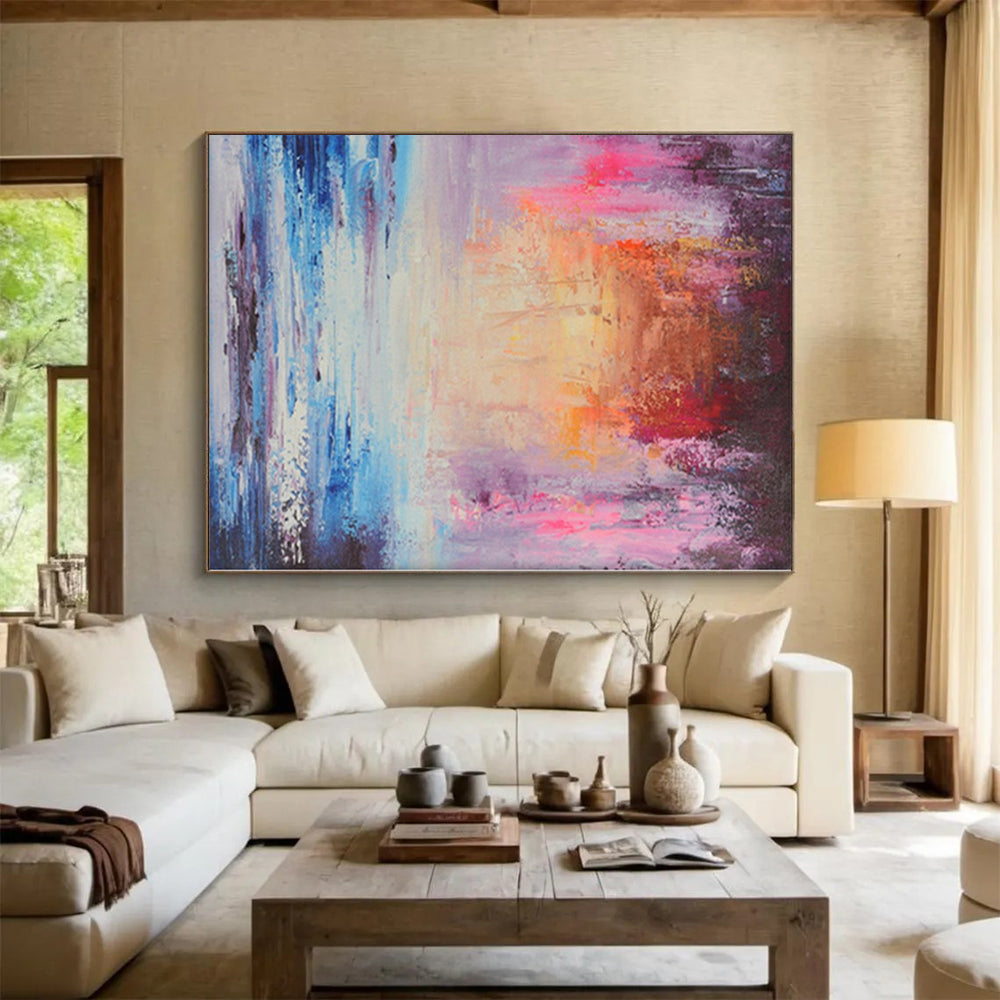 “Dreamy Coastal Sunset” - Abstract Art with Pink, Purple, Orange, Blue, White CT0028