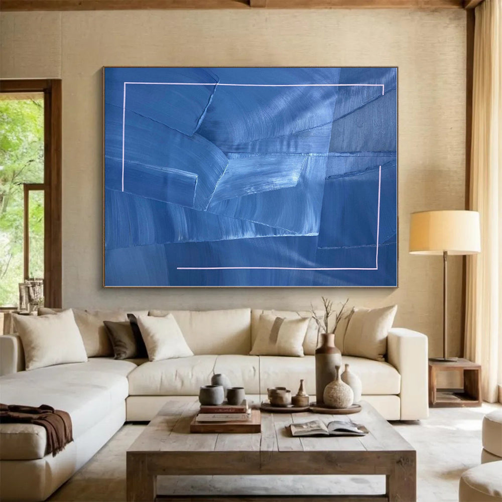 “Blue - White Geometric Abstraction” - Abstract Minimalist Art CT0458