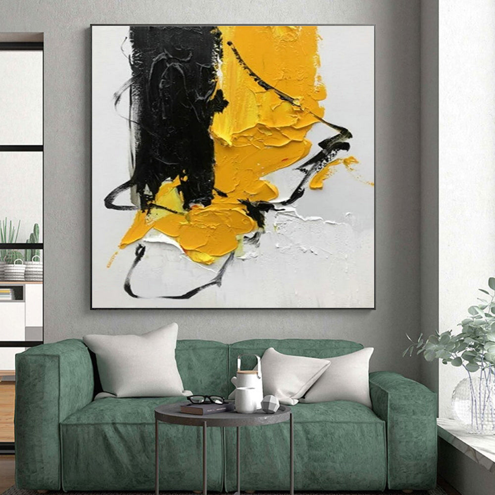 “Black - Yellow - White Textured Composition”,Abstract Textured Art CT0606