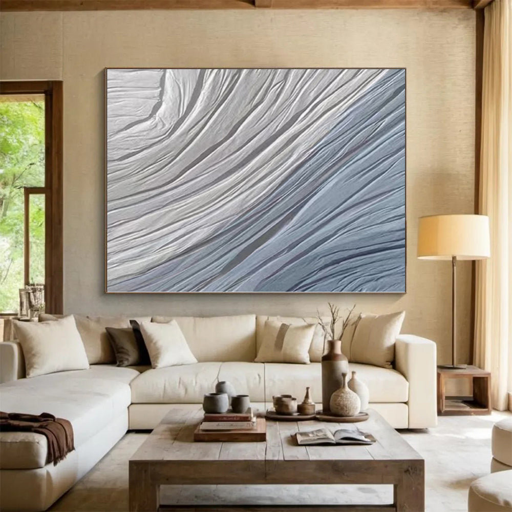 “Gray & Blue Wavy Textures” - Abstract Textural Painting CT0387