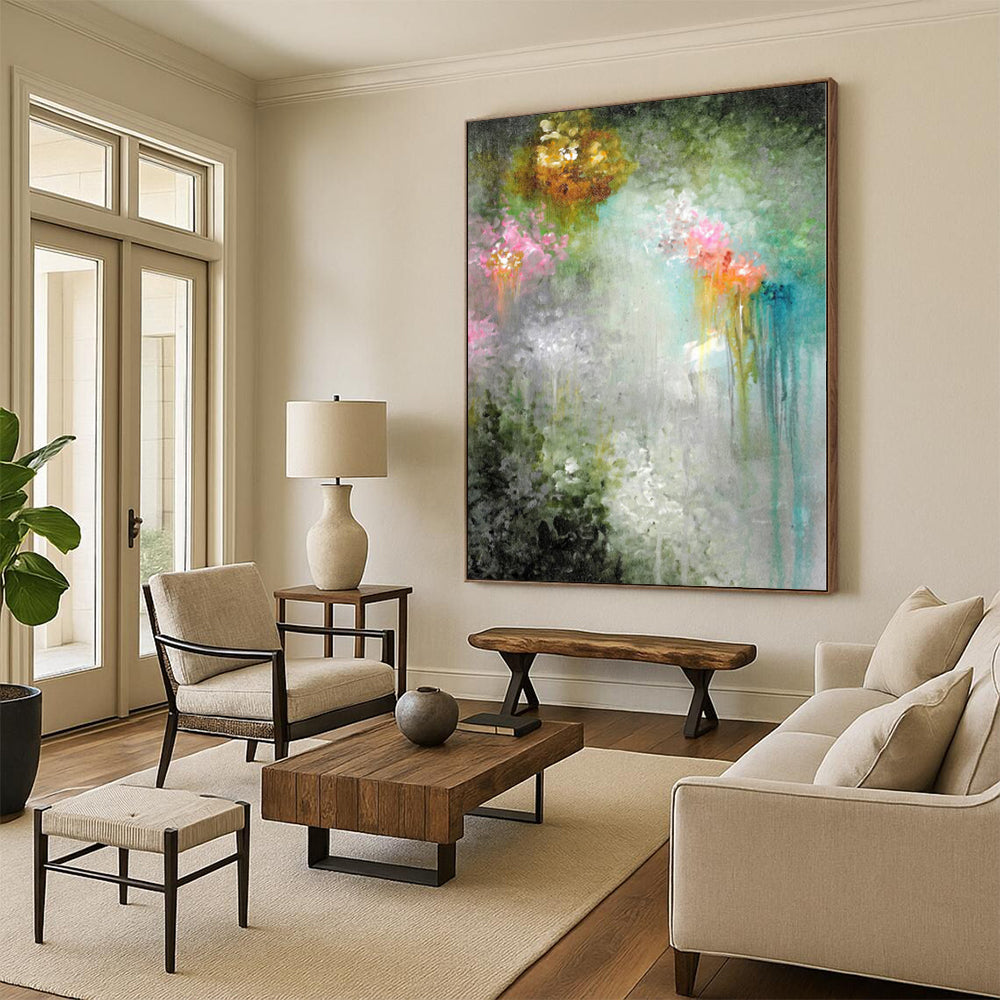 “Fantasy Flower Shower” - Abstract Work with Pink, Purple, Green, Blue, White CT0073