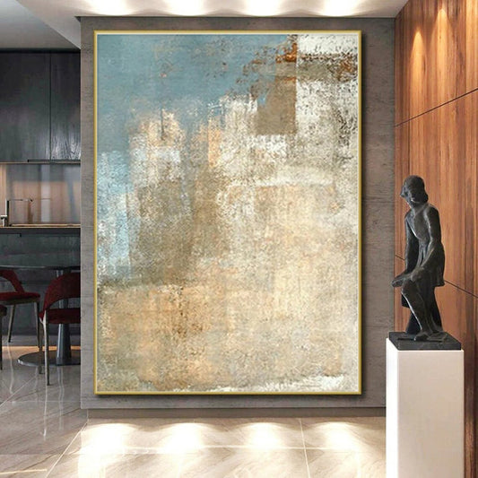 “Blue - Beige Textured Abstract”,Vintage - Inspired Abstract Oil Painting CT0568