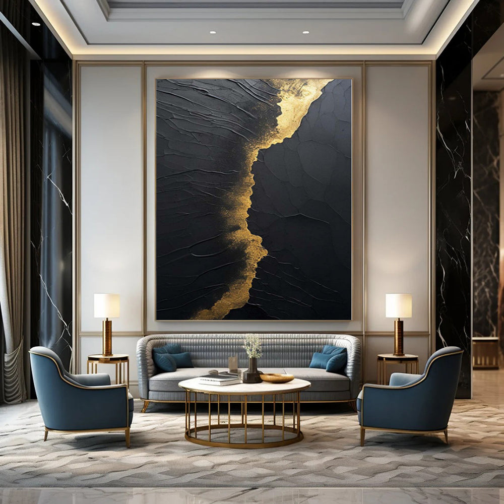 “Black and Gold Textured Cracks” Relief - Style Acrylic Art CT0167
