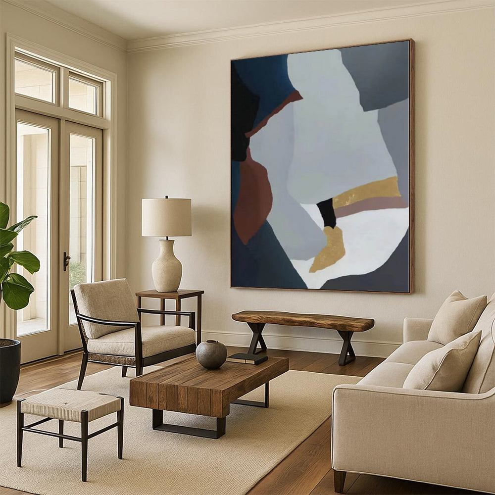 “Minimalist Geometric Forms with Gold”,Modern Abstract Painting CT0373