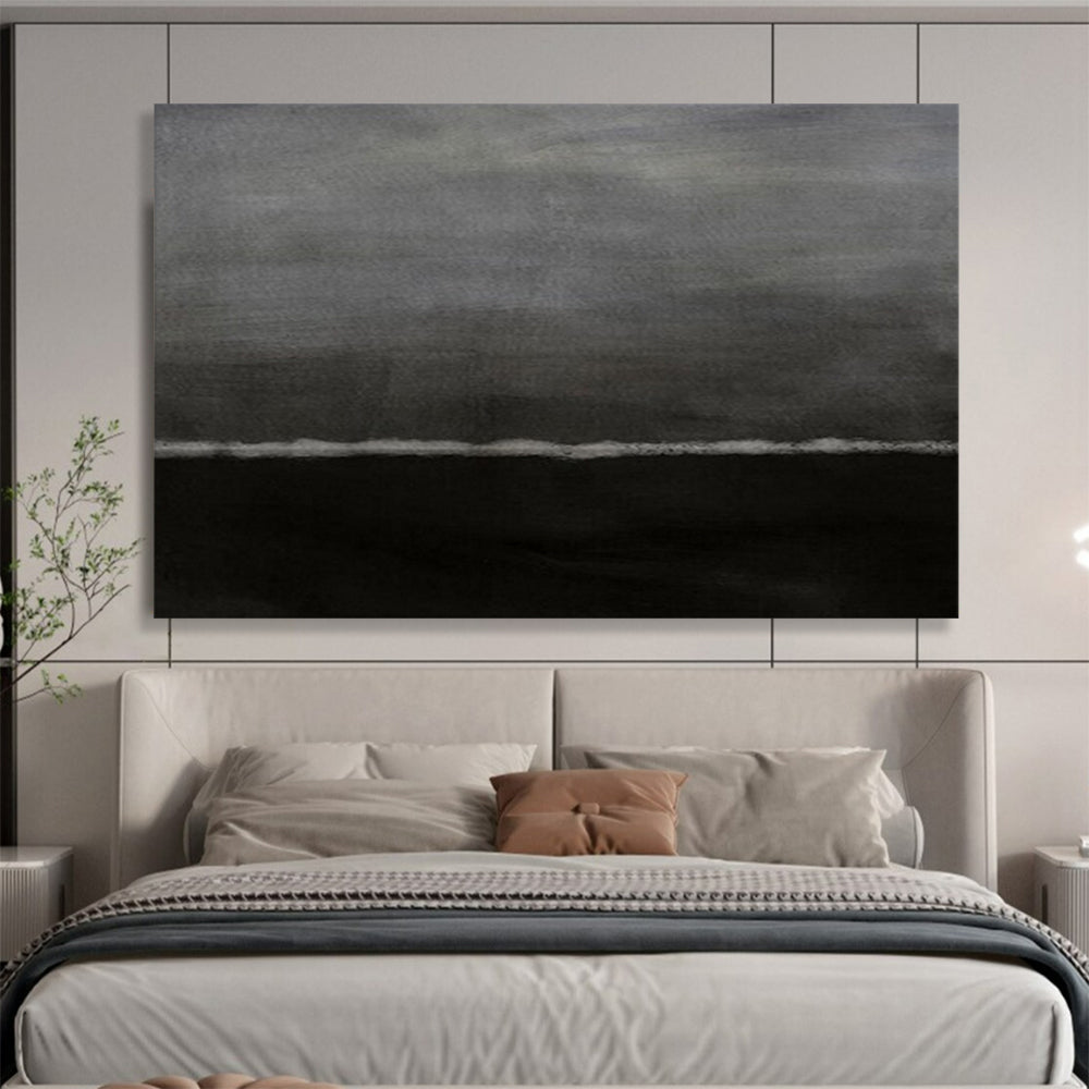 “Dark Horizons” - Deep grays, blacks, subtle white line; minimalist, moody landscape - like abstraction CT1517