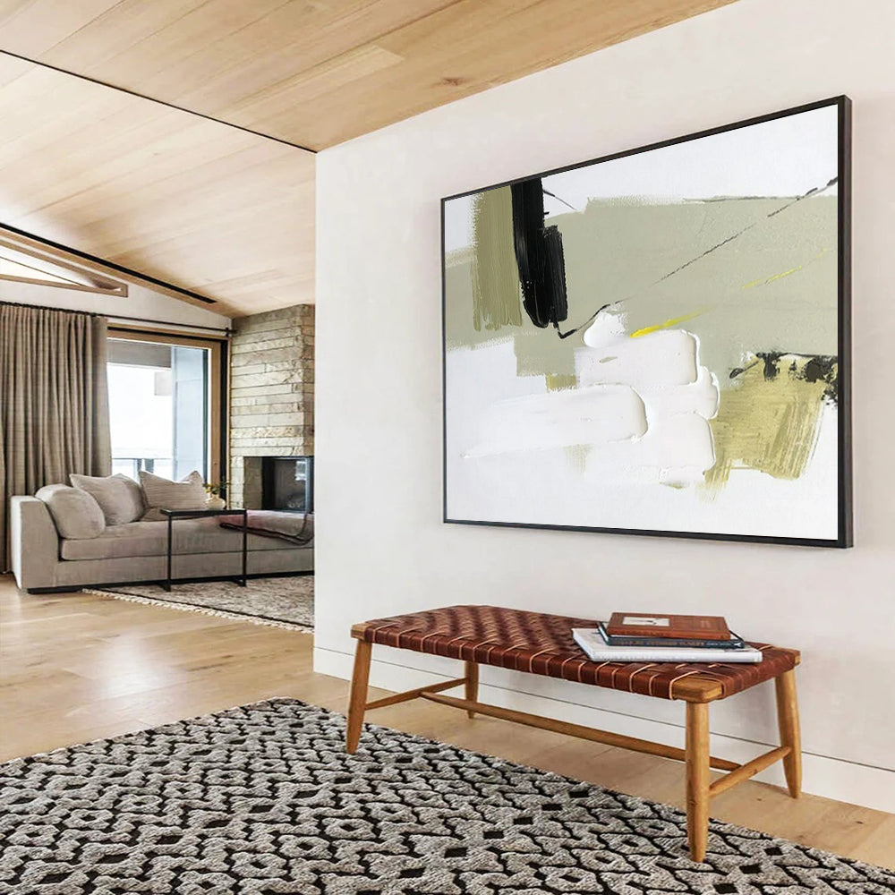 “Earthy Accents” - Black, white, beige, olive; layered blocks and thin lines CT1567