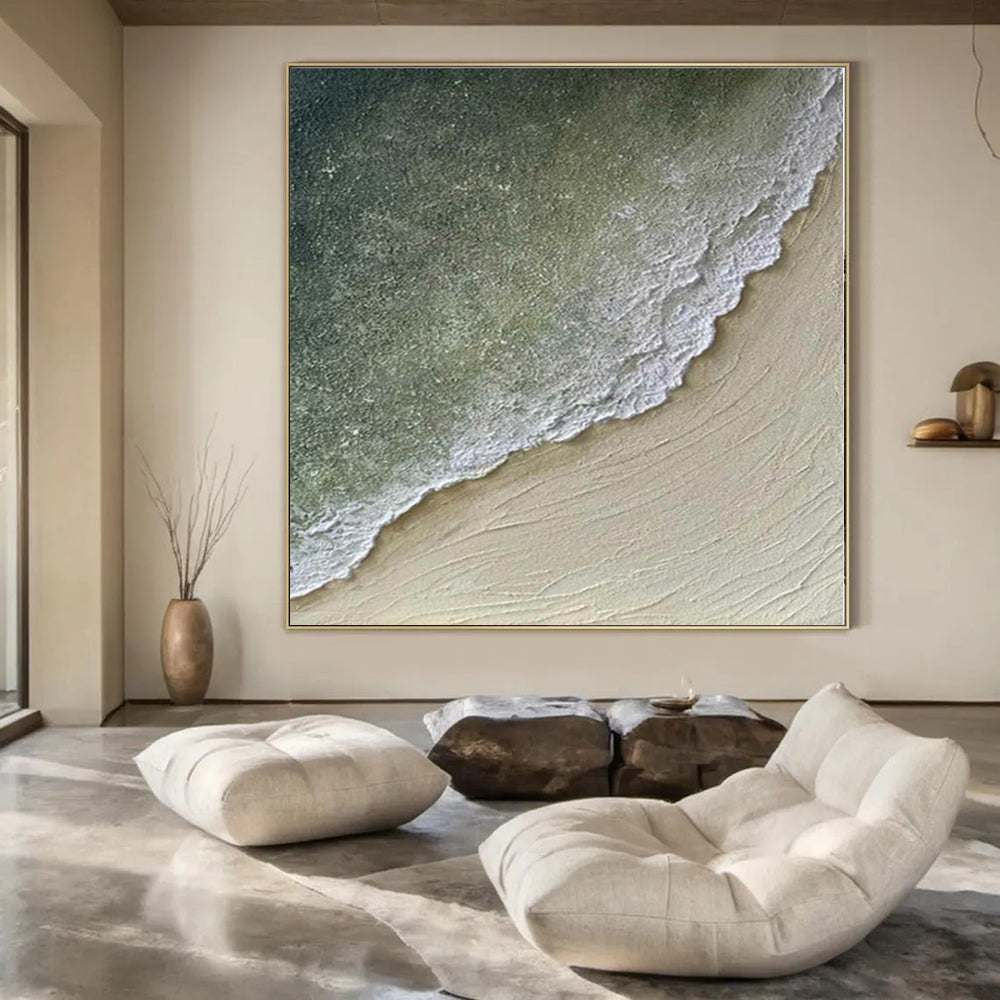 “Green - Beige Textured Coastal Shore” Mixed - Media Art CT0134