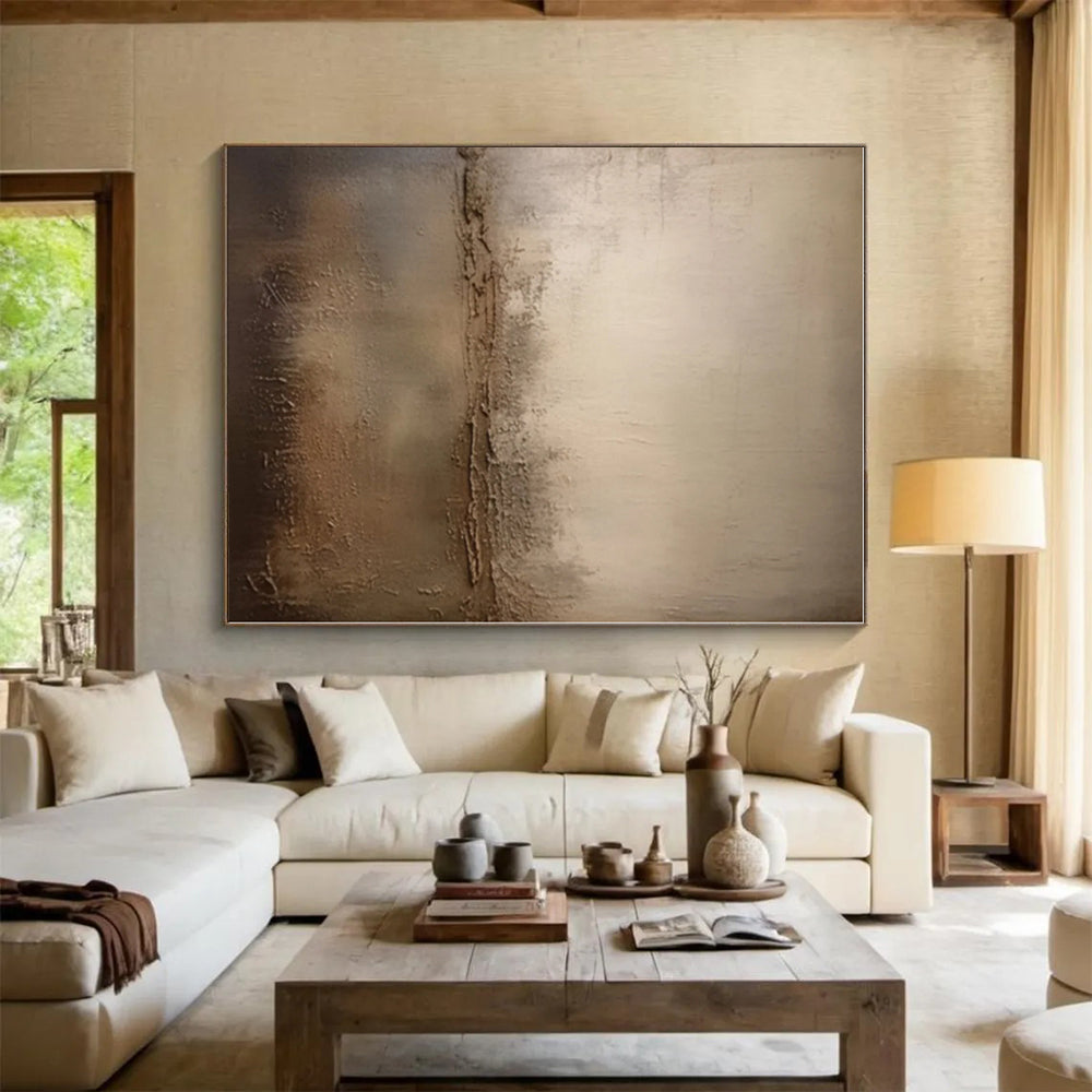“Beige - Brown Textured Abstract”,Earth - Inspired Abstract Mixed - Media Art CT0573