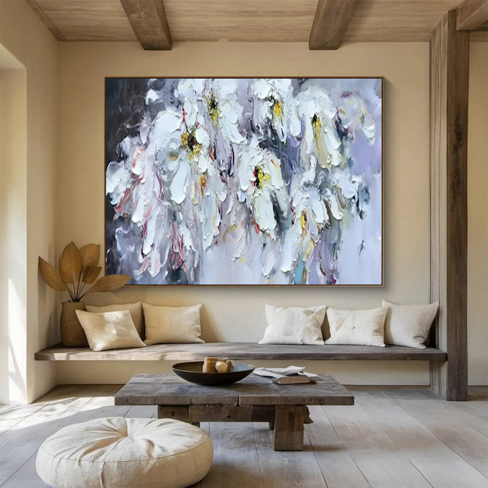 “White Flowers with Colorful Accents” – Impasto Floral Oil Painting CT1763